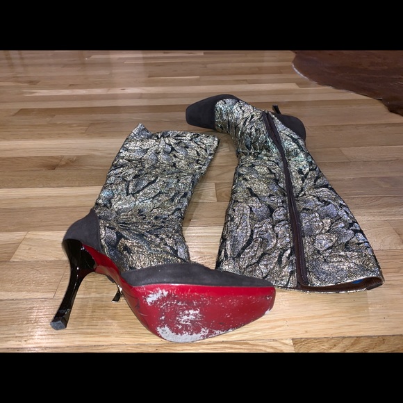 Cesare Paciotti suede gold foil Stiletto tall boot - Picture 4 of 8